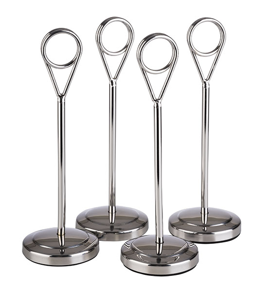 Kartenhalter, 4er Set Ø 5 cm, H: 15,5 cm Edelstahl, hochglanzpoliert Kartenhalter, 4er Set Ø 5 cm, H: 15,5 cm Edelstahl, hochglanzpoliert