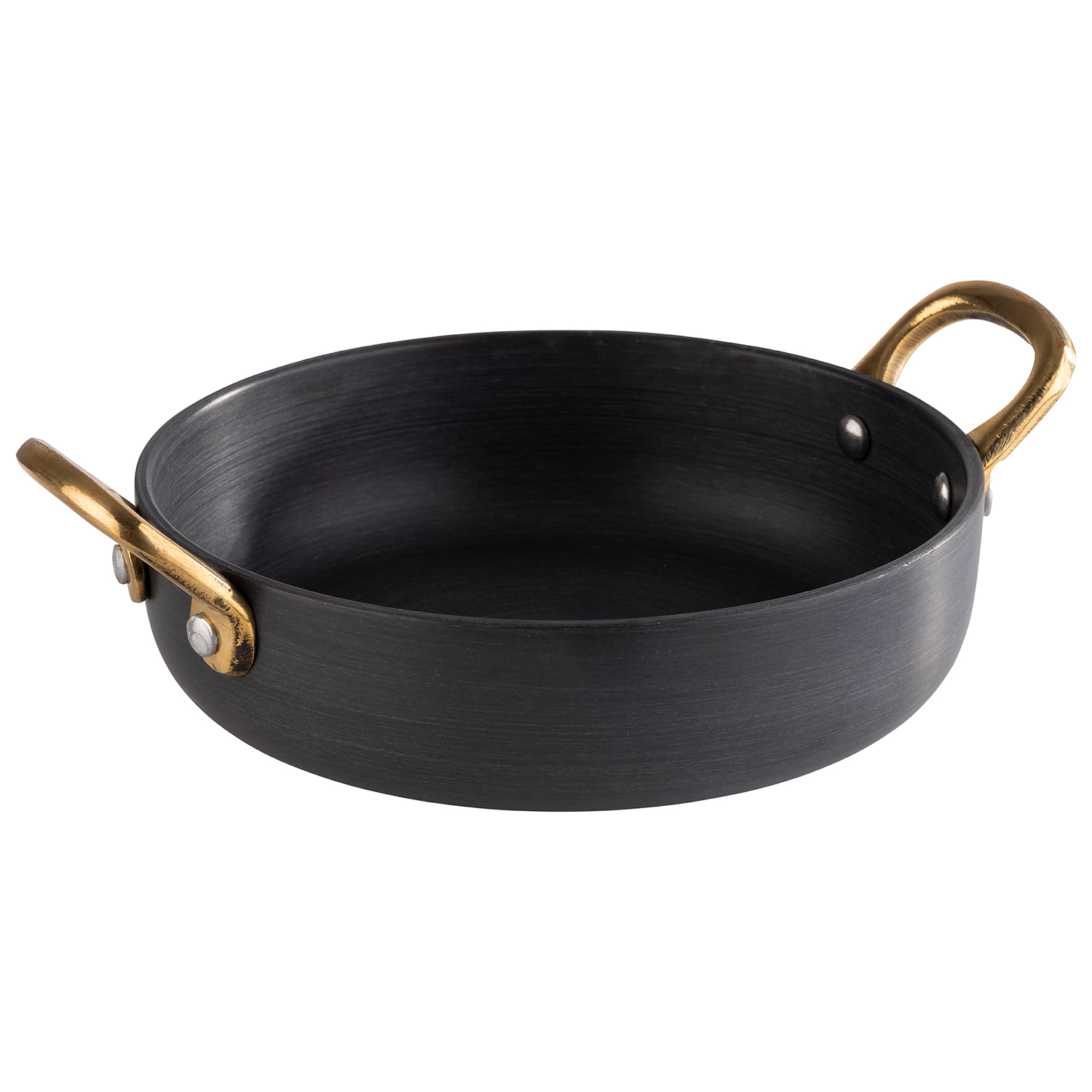 Serviertöpfchen,  Aluminium anthrazit, Griffe aus Messing                 