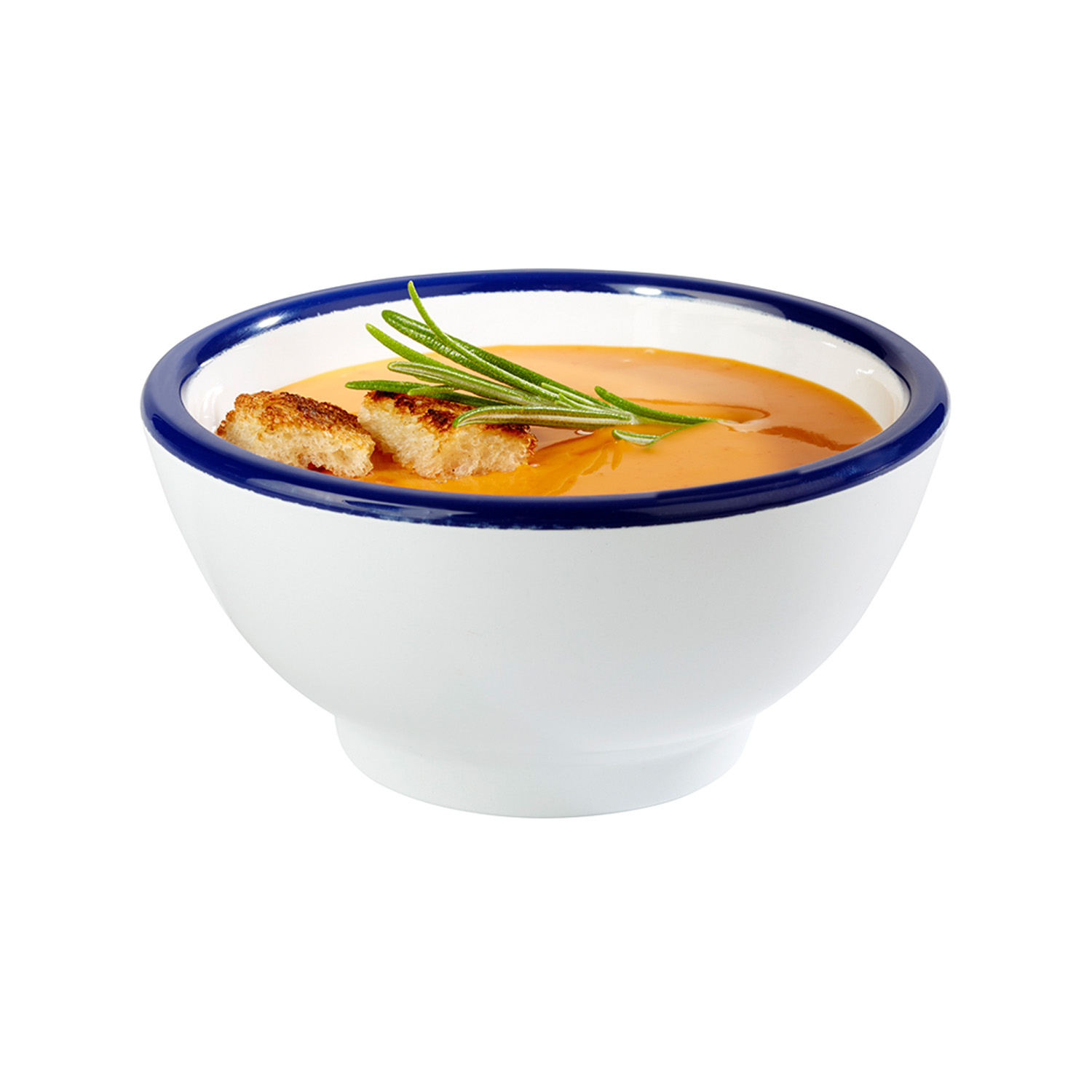 Schale -ENAMEL LOOK- Ø 9,5 cm, H: 4,5 cm Melamin, weiß, blauer Rand 