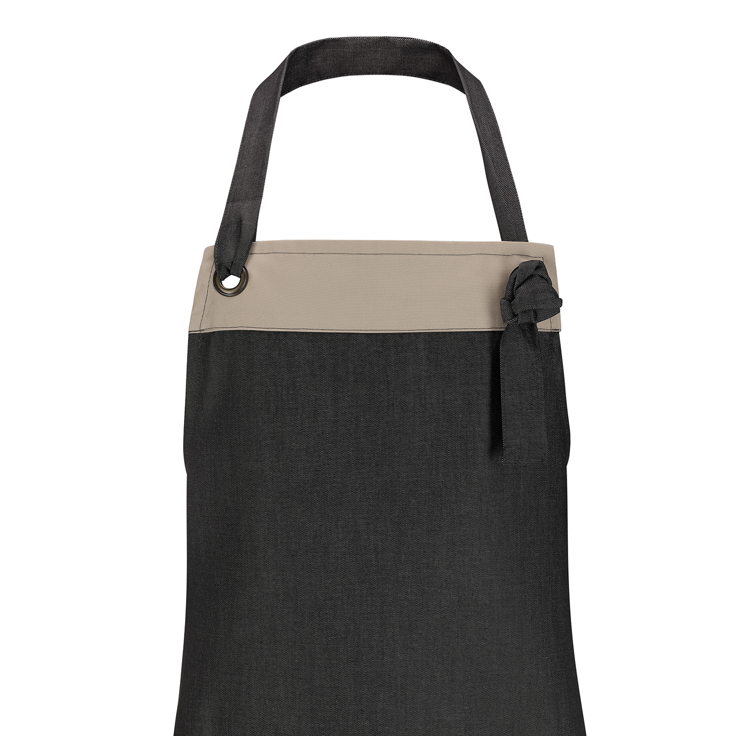 Latzschürze Candela 95 x 80 cm, Jeanslook anthrazit, Latzabschluss in sahara, 2 Ösen, 