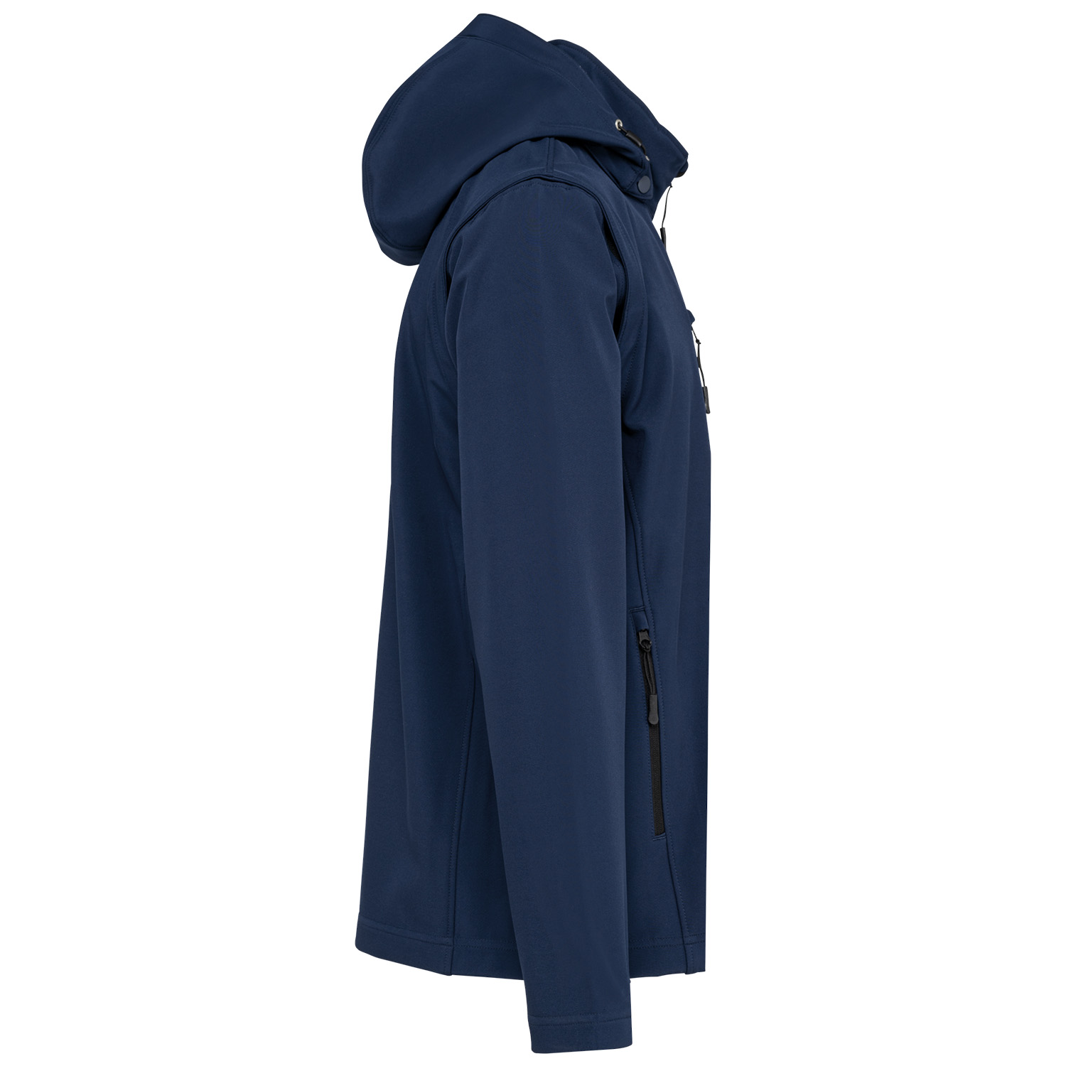 Unisex-Softshell-Jacke, 3-lagig mit Kapuze und abnehmbaren Ärmeln, navy