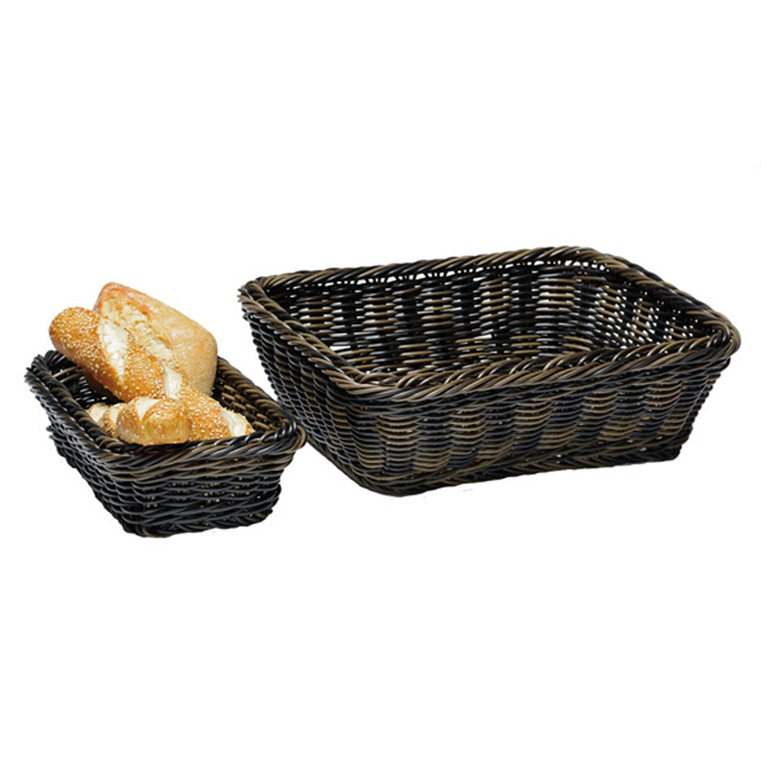 GN 1/2 Korb 32,5 x 26,5 cm, H: 6,5 cm Polypropylen, schwarz / braun mit Edelstahldraht im Rand 