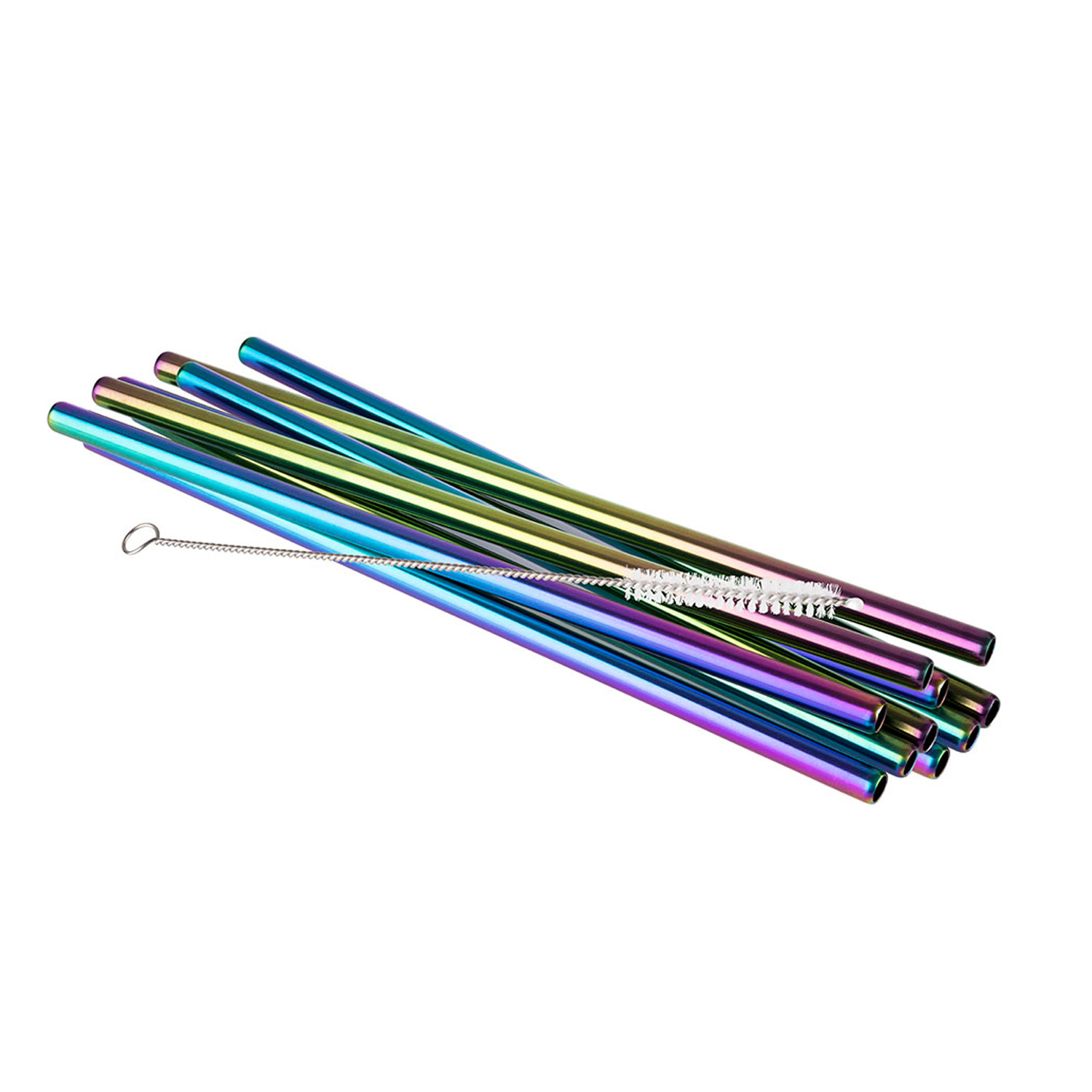Trinkhalme 11er Set Ø 8 mm, Länge: 21,5 cm 18/8 Edelstahl,Regenbogen-Look