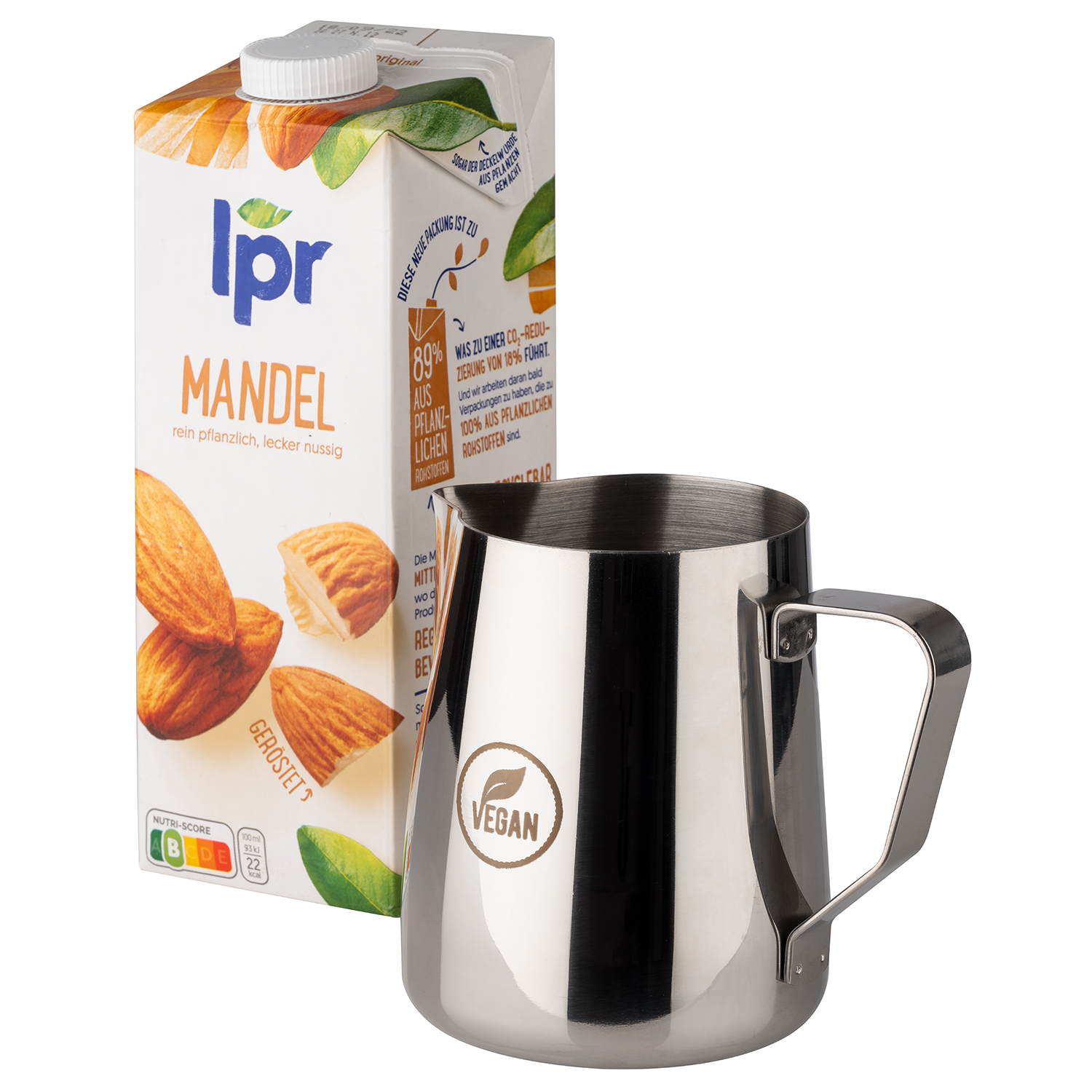 Milch- / Universalkanne Ø 10,5 cm, H: 13 cm, 0,8 Liter, mit Gravur "VEGAN" Milch- / Universalkanne Ø 10,5 cm, H: 13 cm, 0,8 Liter, mit Gravur "VEGAN"