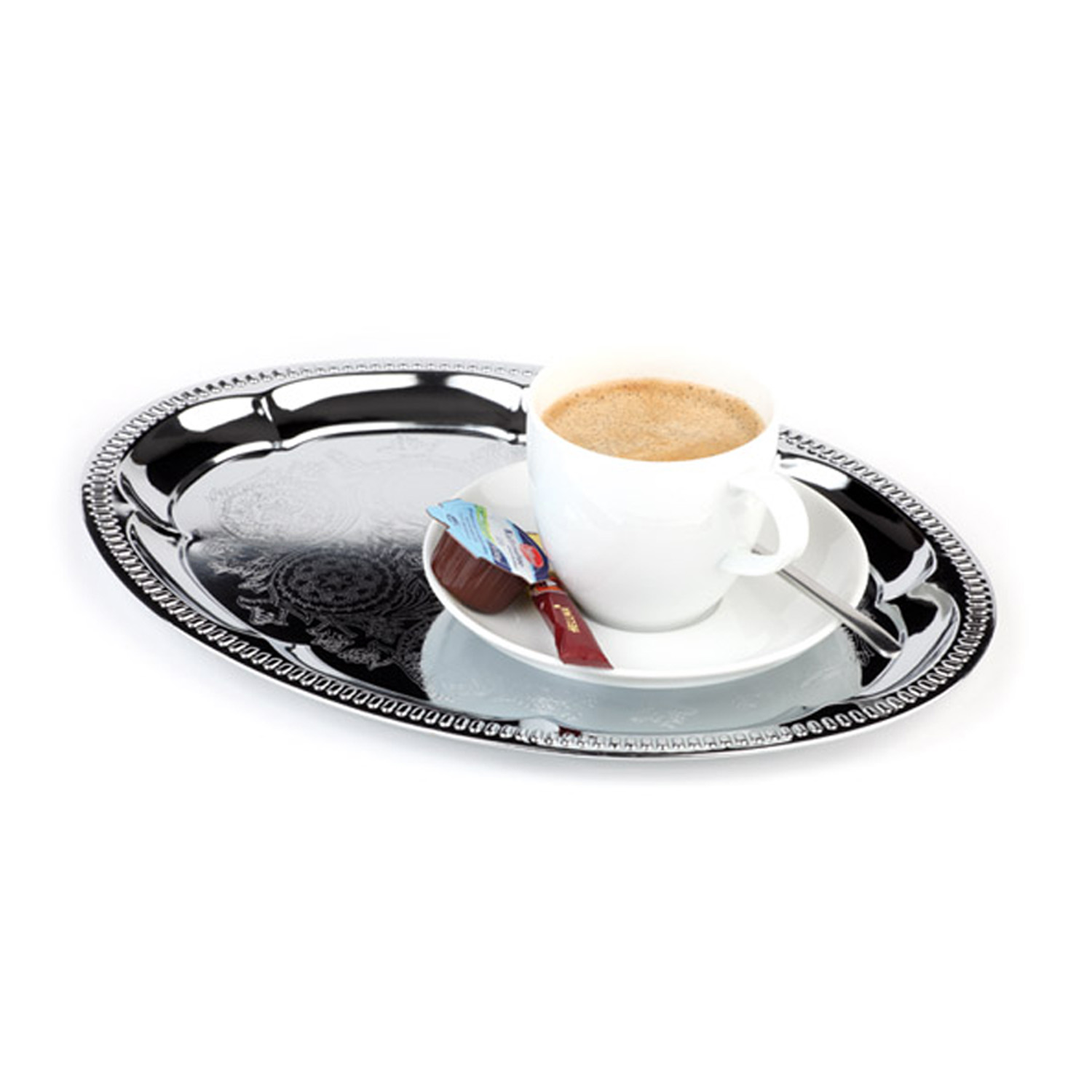 Serviertablett -KAFFEEHAUS- 30 x 22 cm, Metall vernickelt und glanzverchromt 