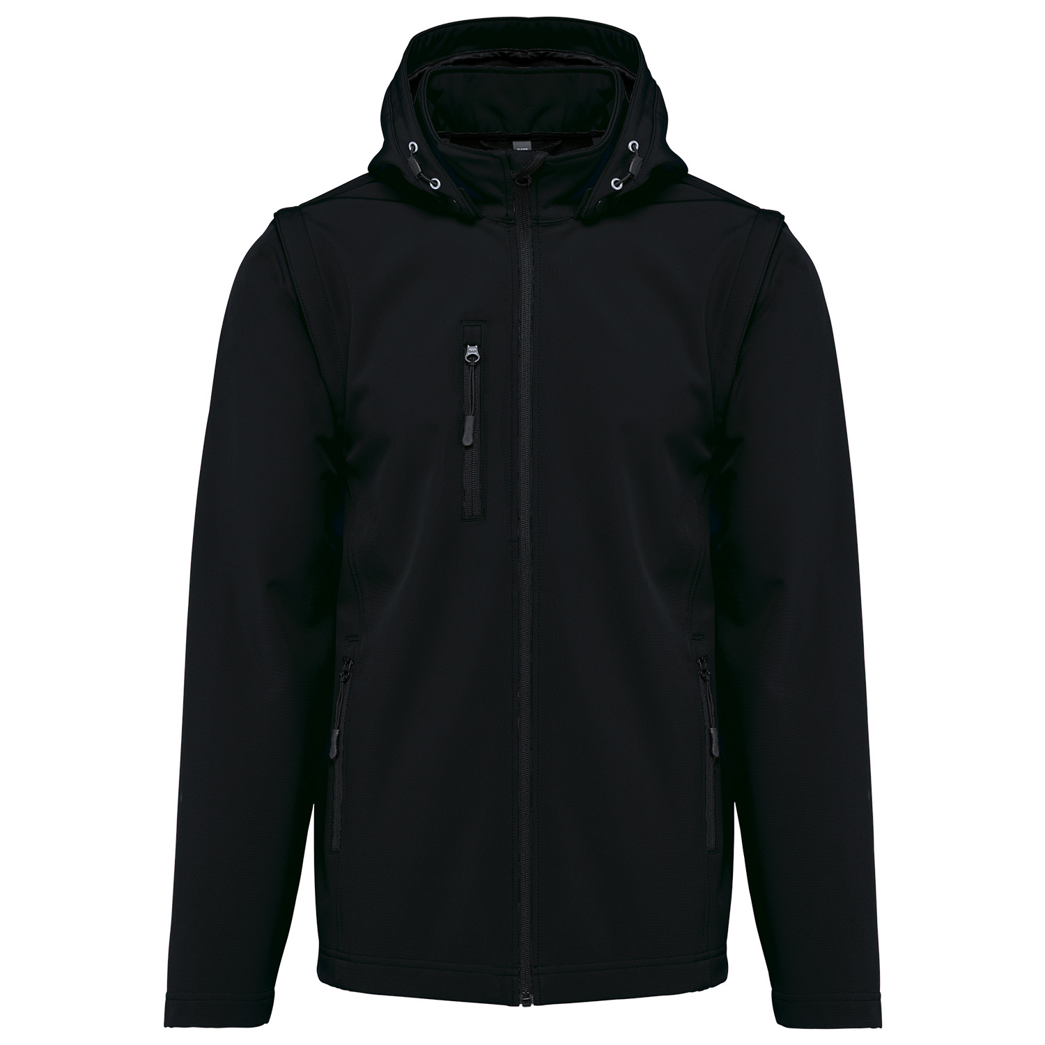 Unisex-Softshell-Jacke, 3-lagig mit Kapuze und abnehmbaren Ärmeln, black