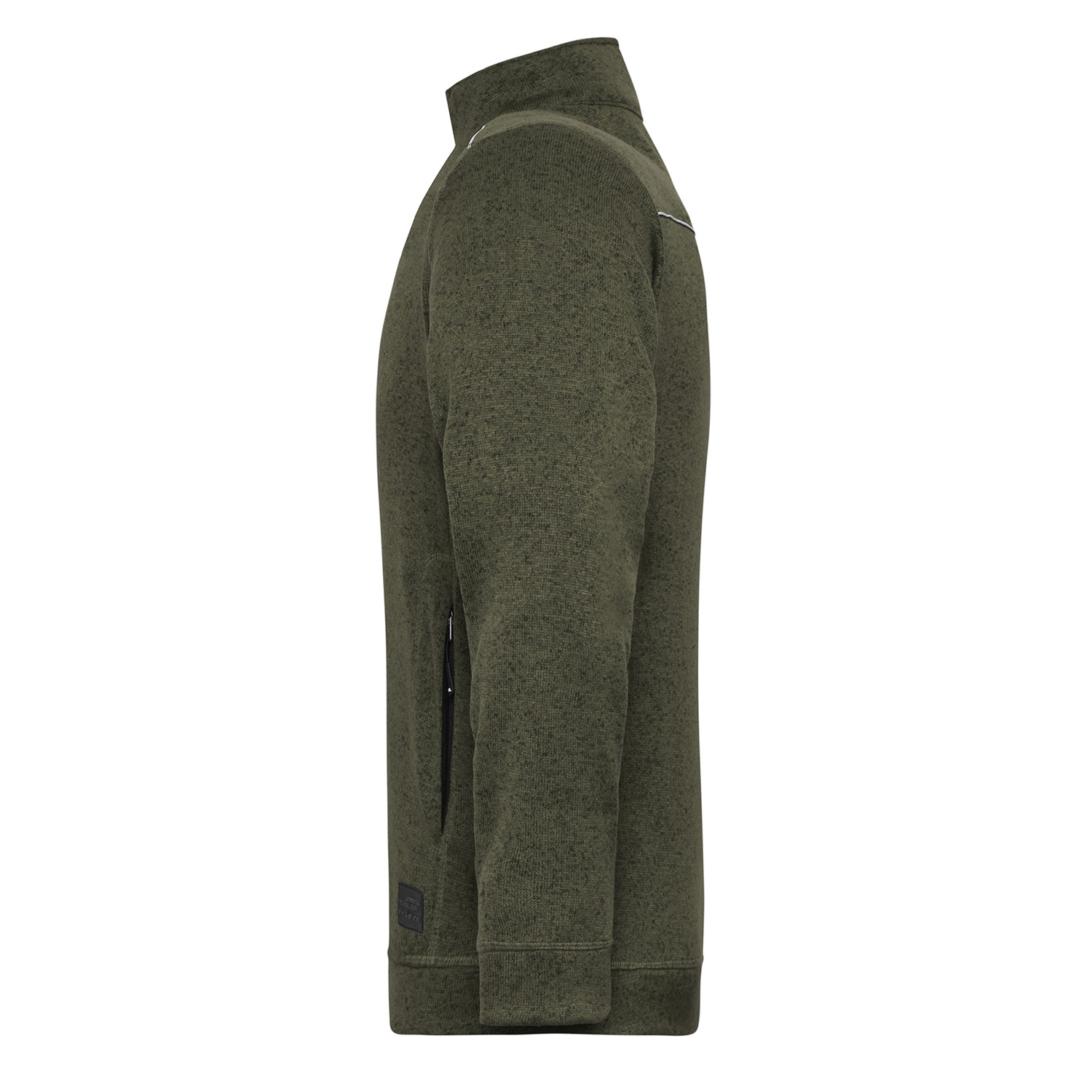 Herren-Strickfleecejacke Solid, olive meliert/schwarz