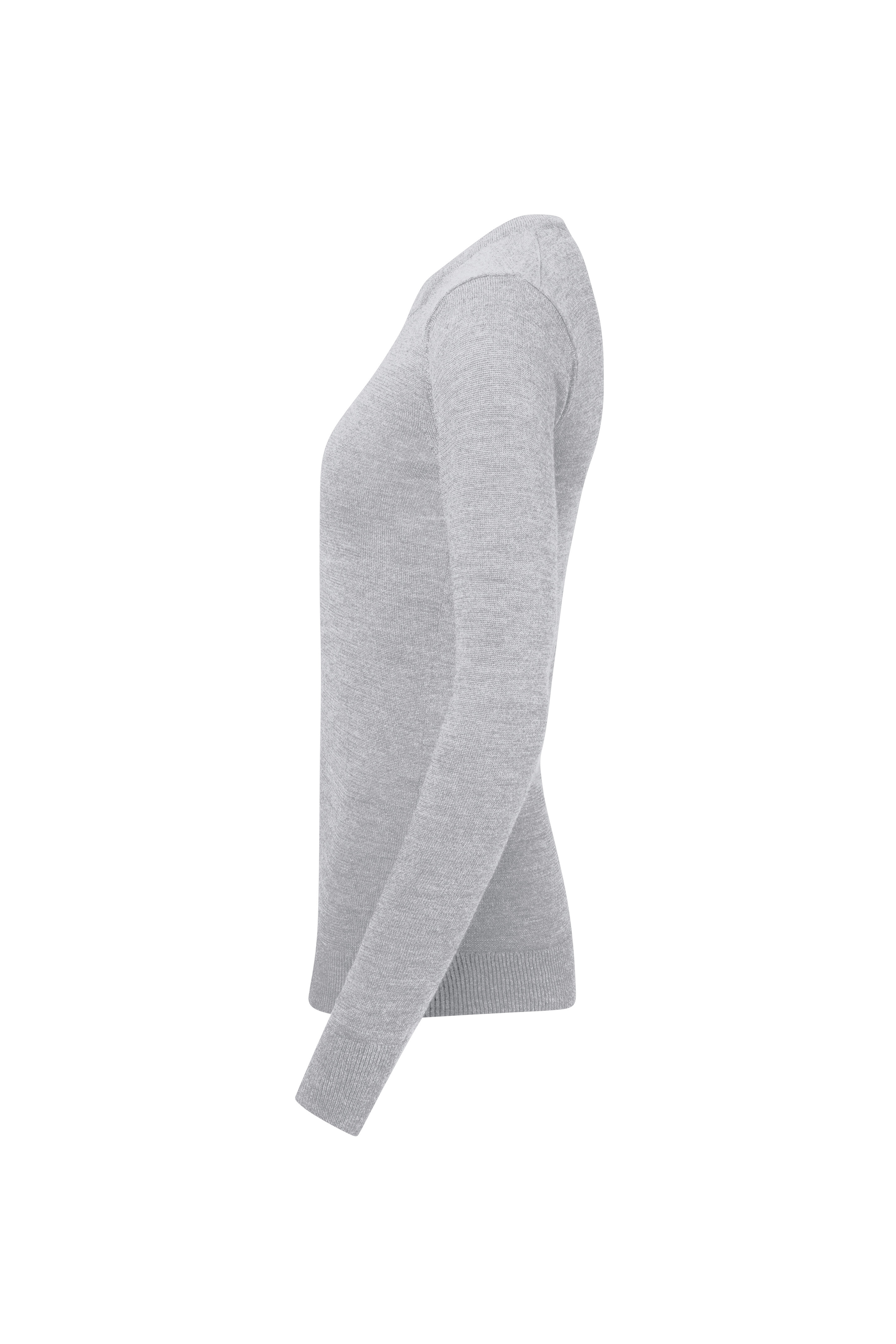 Damen Pullover Merino_Wolle Rundhals, grau meliert