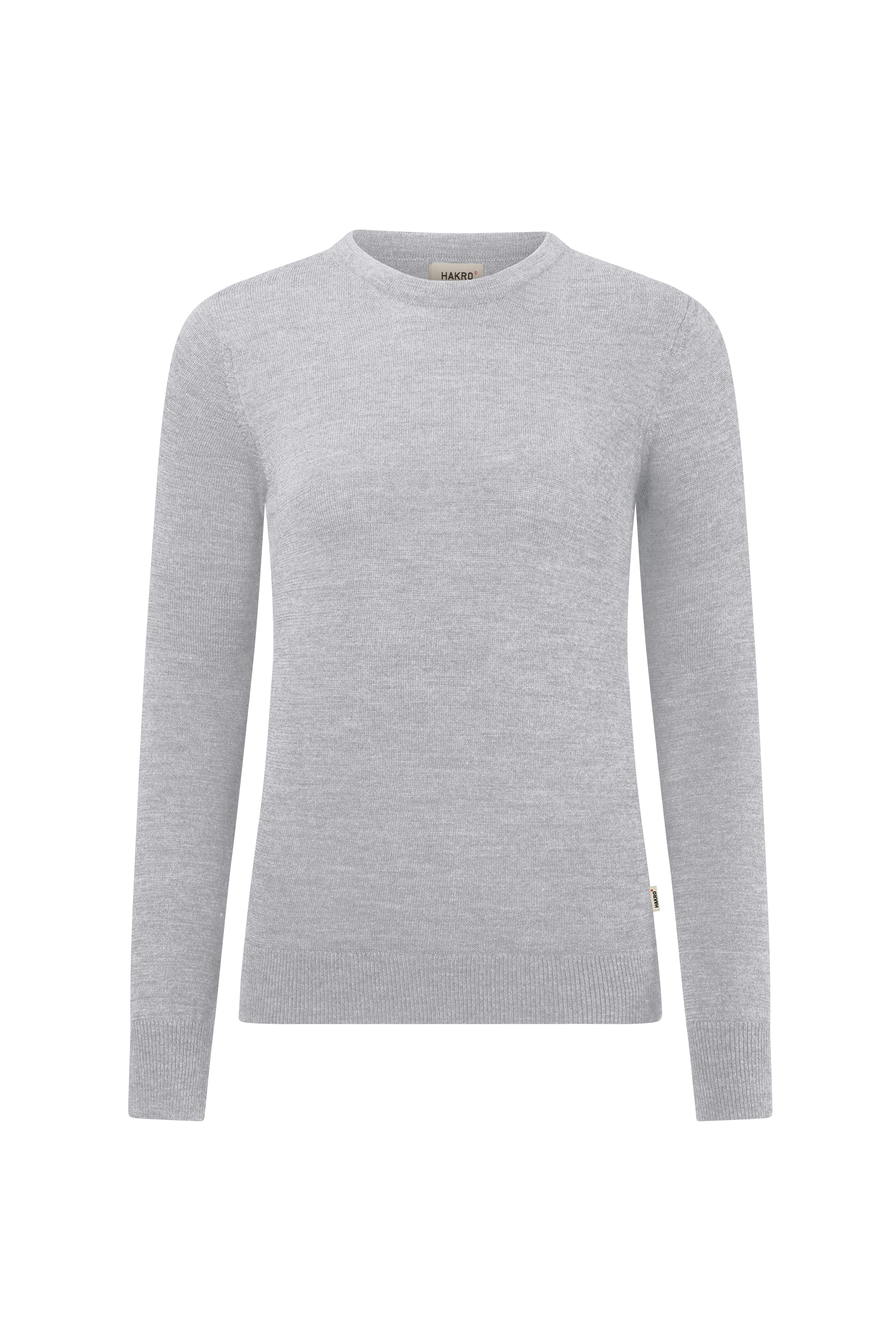 Damen Pullover Merino_Wolle Rundhals, grau meliert
