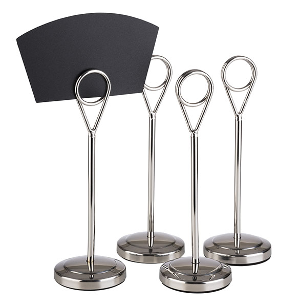 Kartenhalter, 4er Set Ø 5 cm, H: 15,5 cm Edelstahl, hochglanzpoliert Kartenhalter, 4er Set Ø 5 cm, H: 15,5 cm Edelstahl, hochglanzpoliert