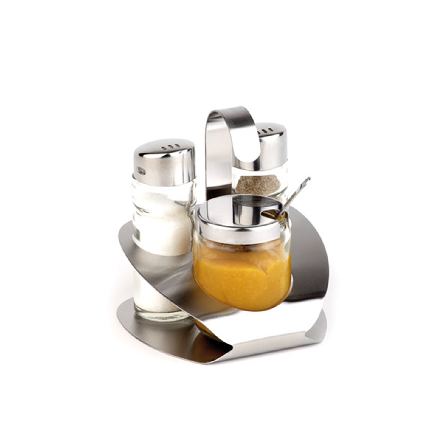 3-tlg. Menage -Pro- 10 x 10 cm, H: 11,5 cm Edelstahl matt / Glas 