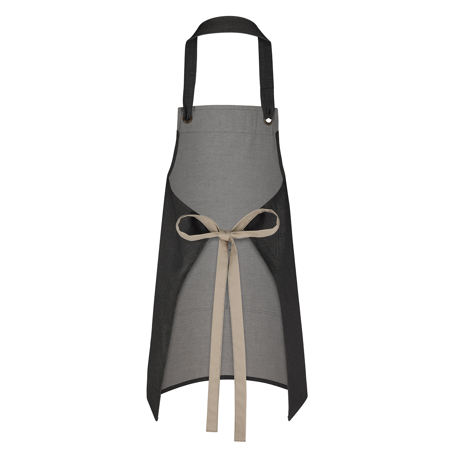 Latzschürze Candela 130 x 80 cm, Jeanslook anthrazit, Latzabschluss 7cm in sahara, 2 Ösen, 