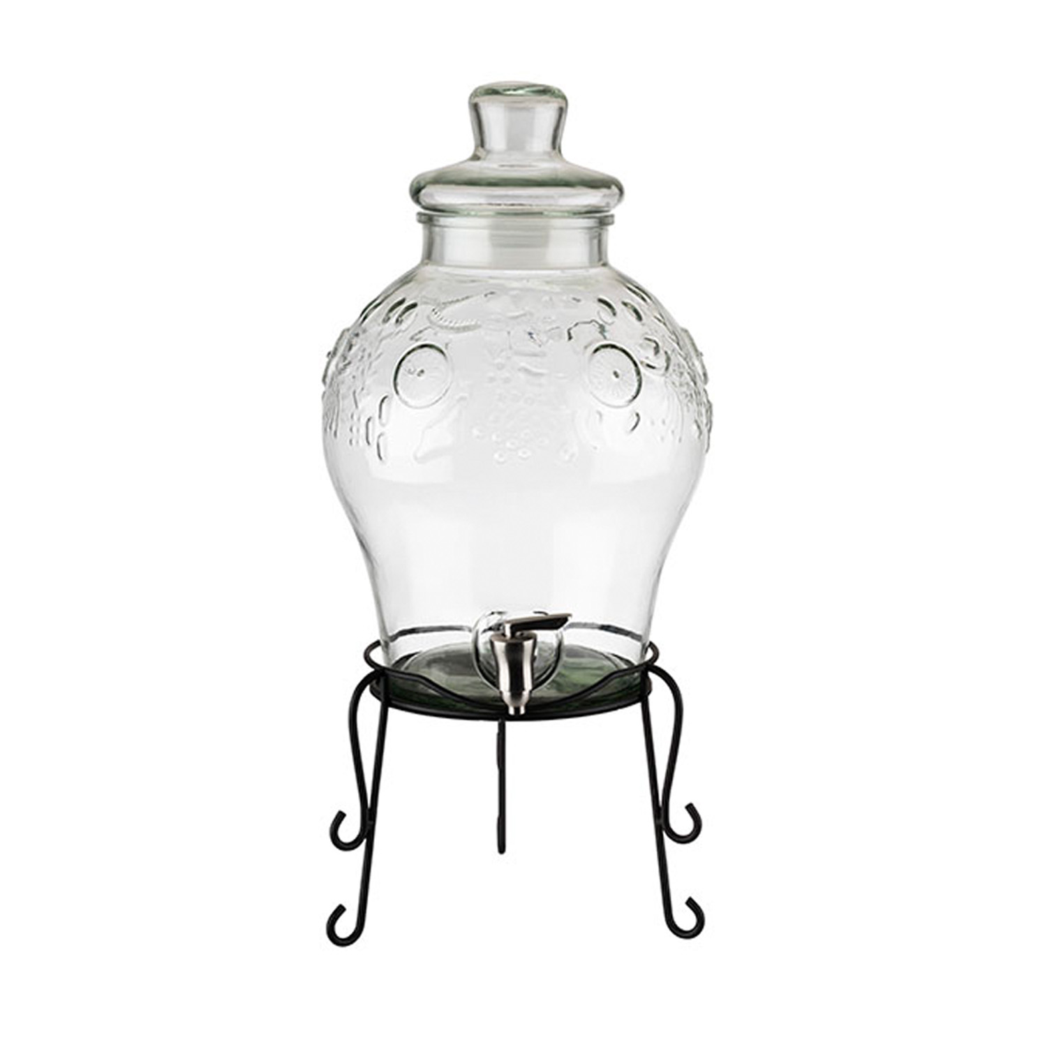 Getränkespender -FRUITS- Ø 25 cm, H: 58 cm, 10,5 Liter Behälter und Deckel aus Glas 