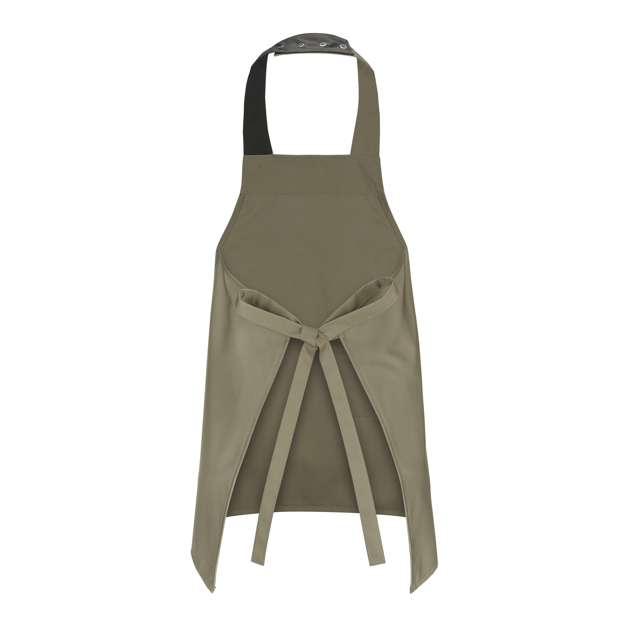 Latzschürze Emma 85 x 70 cm, khaki, Nackenband links und Taschenpatte in anthrazit