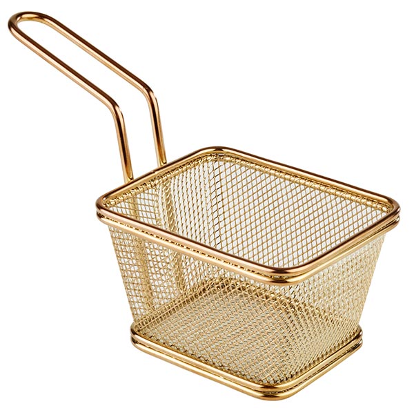 Servier-Frittierkorb -SNACKHOLDER- 10 x 8,5 cm, H: 6,5 cm, Griff 9,0 cm, Edelstahl, Kupfer-Look 