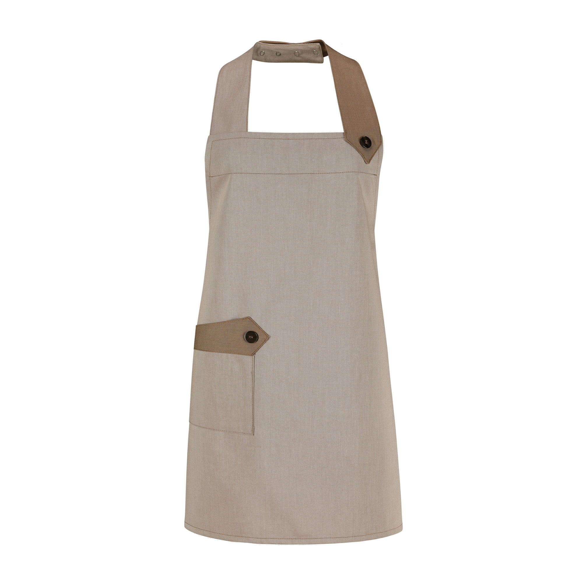 Latzschürze Emma 115 x 70 cm, Jeanslook sand, mit linkem Nackenband und