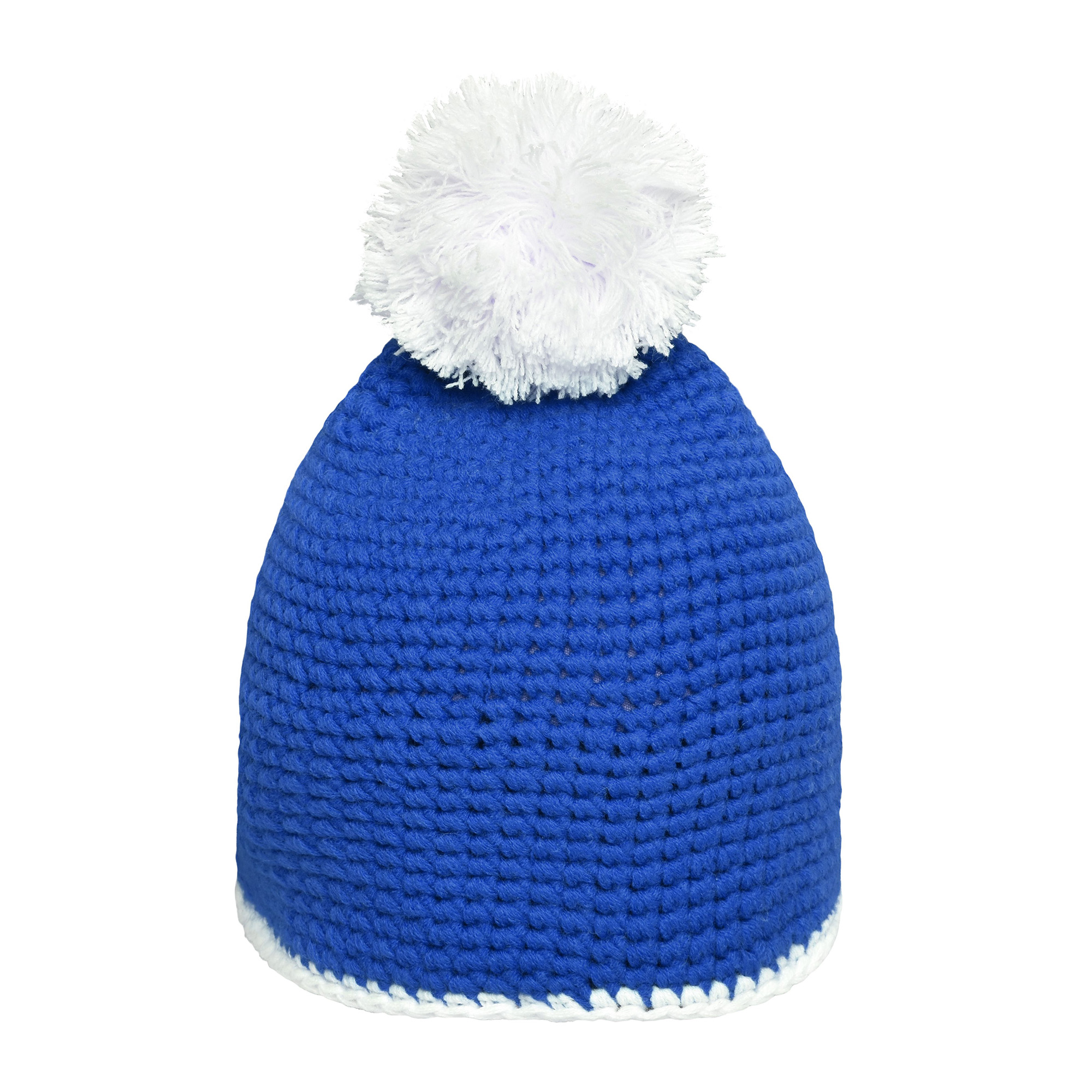 Häkelmütze mit Kontrastband und Pompom, navy/weiß