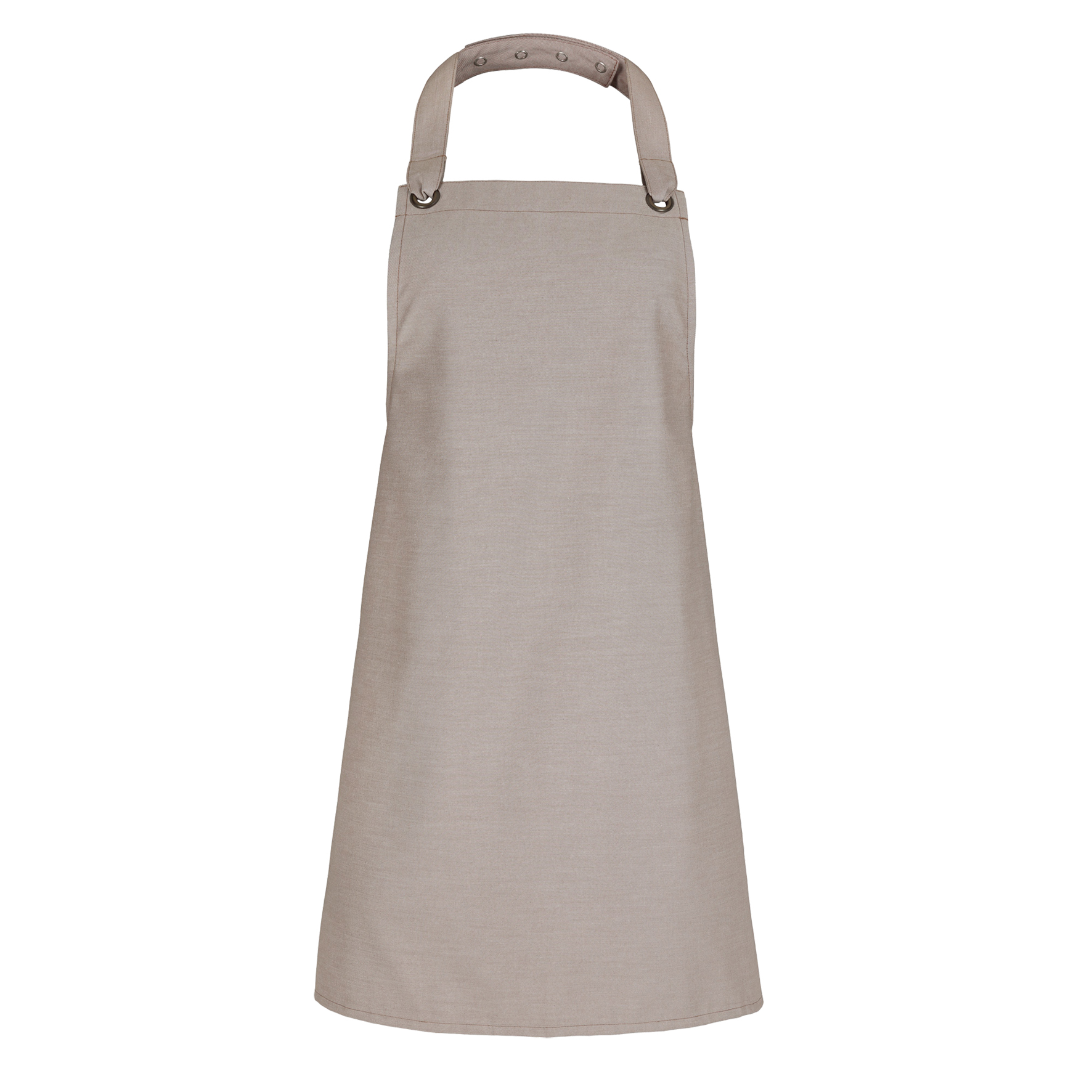 Latzschürze Emilia 85 x 80cm, Jeanslook sand, Nackenband 3,5 cm breit, mit 4 Druckknöpfen,