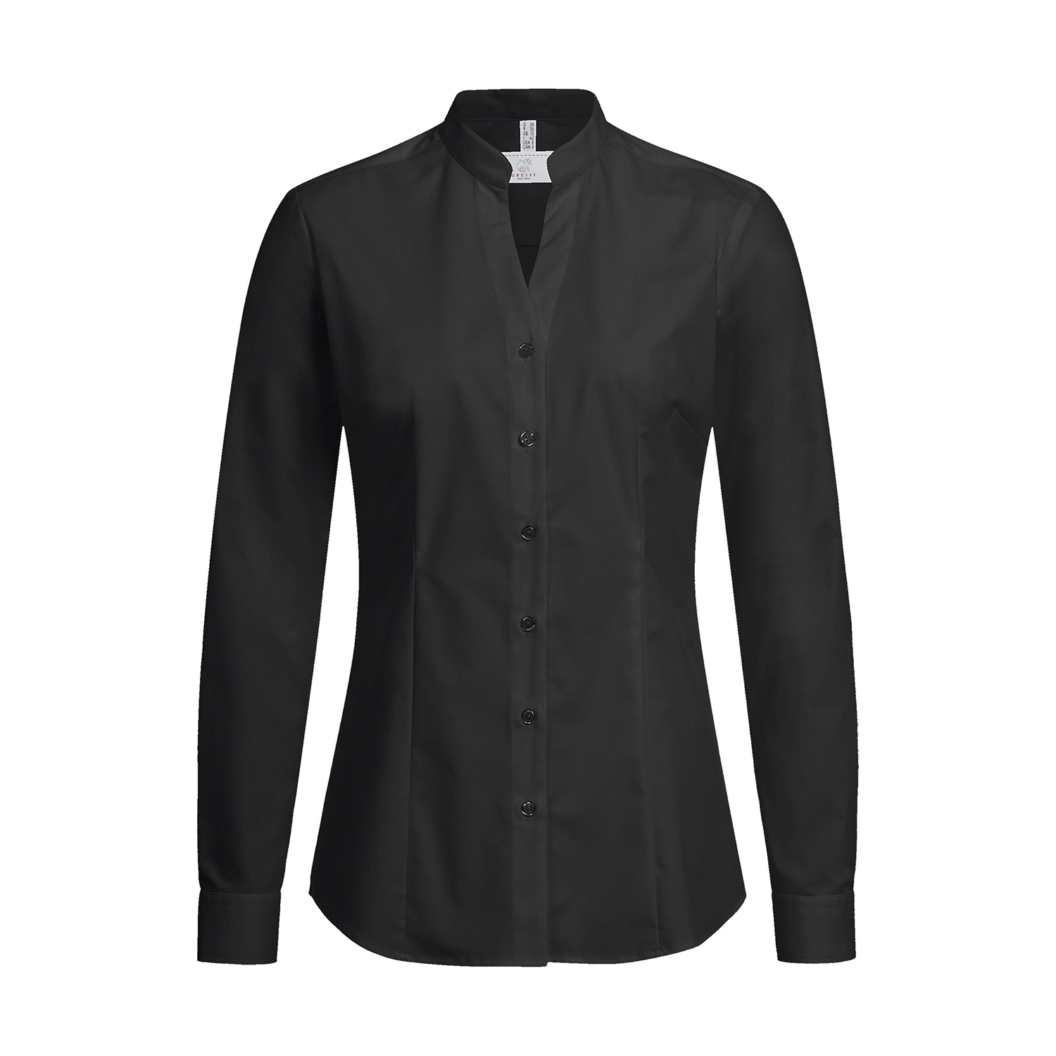 Damen Bluse 1/1 Arm mit Stehkragen, schwarz