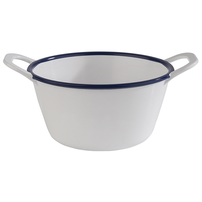 Schale -ENAMEL LOOK- 15 x 11,5 cm, H: 6,5 cm Melamin, weiß, blauer Rand 