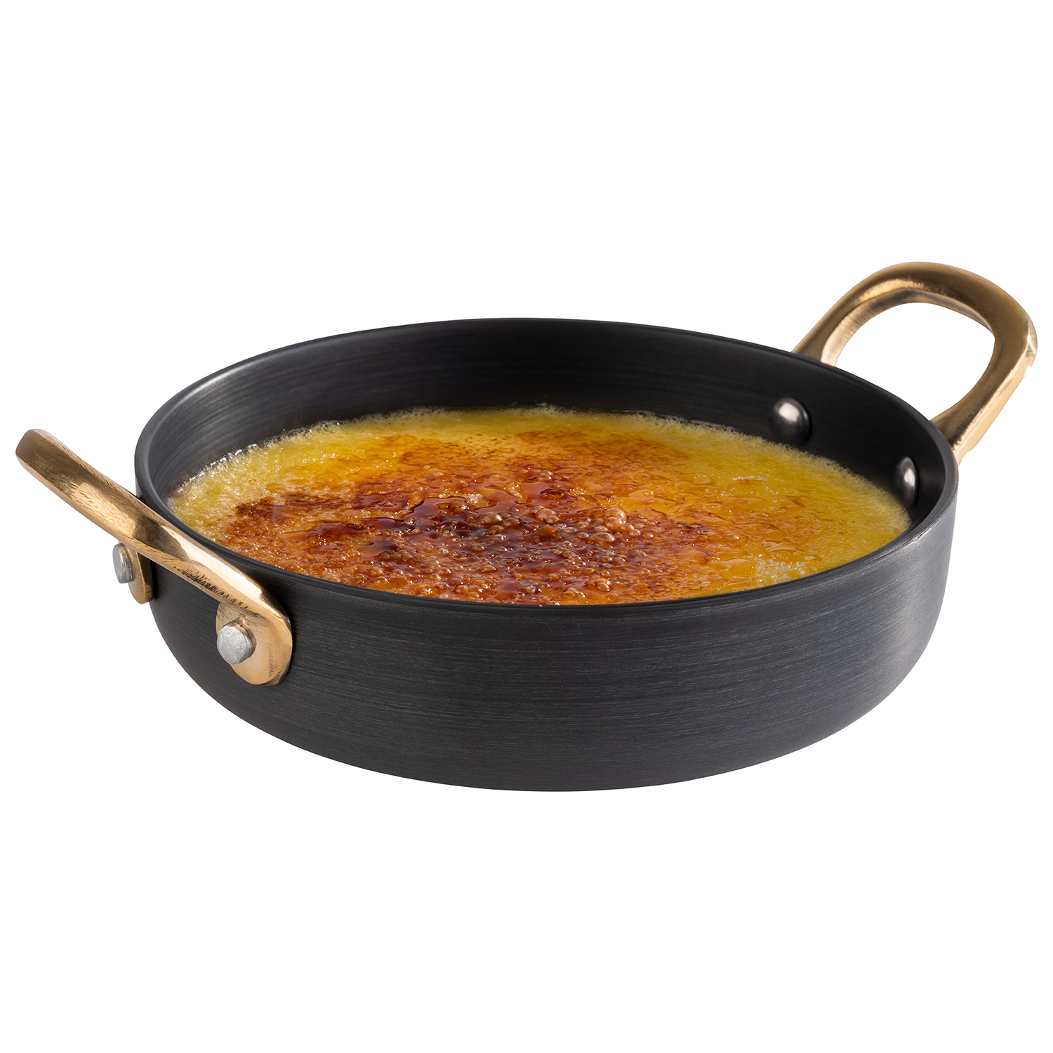 Serviertöpfchen,  Aluminium anthrazit, Griffe aus Messing    