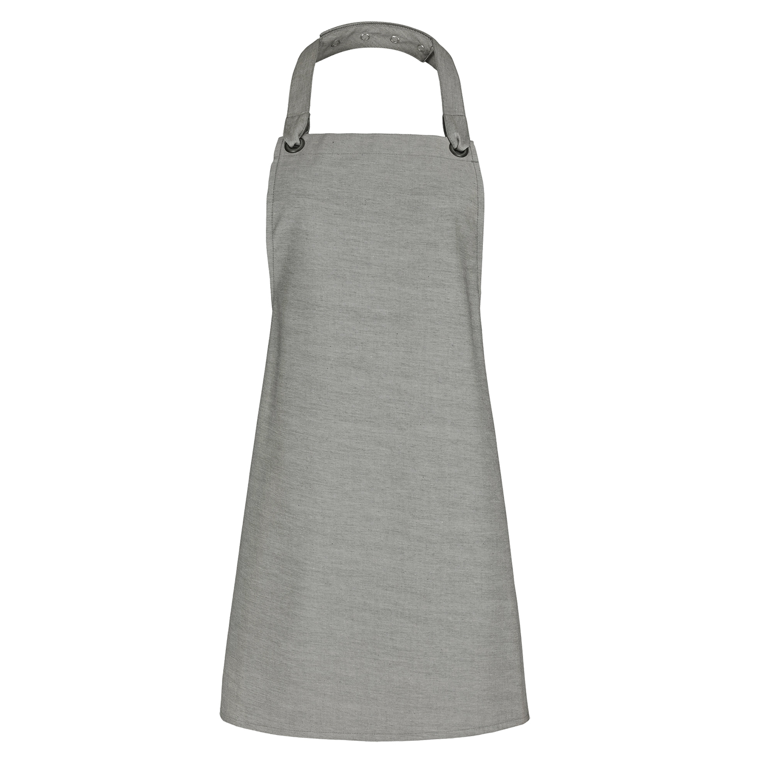 Latzschürze Emilia 100 x 80 cm, Jeanslook hellgrau, Nackenband 3,5 cm breit, mit 4 Druckknöpfen, 