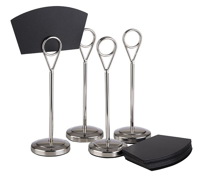 Kartenhalter, 4er Set Ø 5 cm, H: 15,5 cm Edelstahl, hochglanzpoliert Kartenhalter, 4er Set Ø 5 cm, H: 15,5 cm Edelstahl, hochglanzpoliert