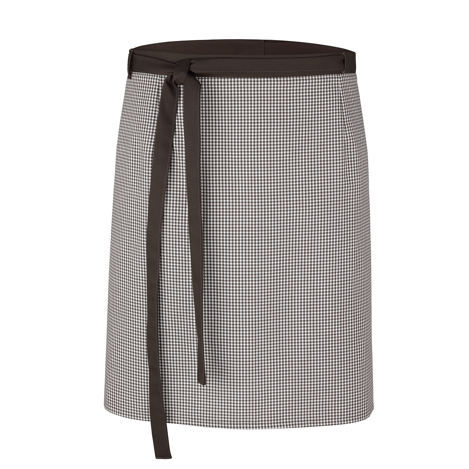 Wickel-Bistroschürze 60 x 145 cm, pepita braun/weiß mit Bund und Bindebänder in braun Wickel-Bistroschürze 60 x 145 cm, pepita braun/weiß mit Bund und Bindebänder in braun