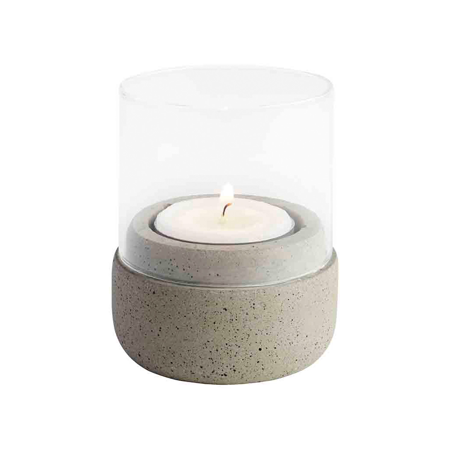 Windlichter, 2er Set -ELEMENT-Ø 6 cm, H: 8 cm Beton, Gläser klar 