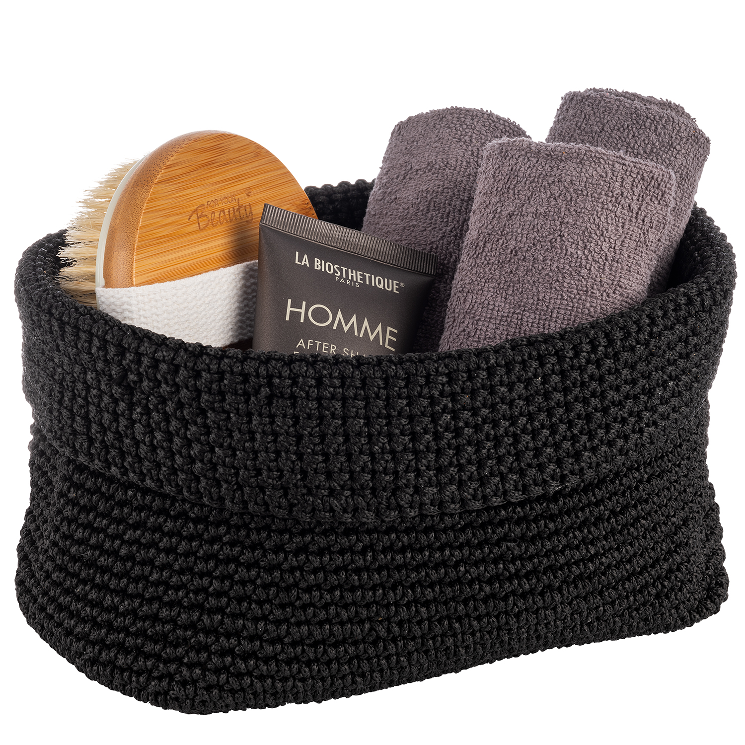 Häkelkorb schwarz 24 x 17,5 cm, H: 12 cm Häkelkorb schwarz 24 x 17,5 cm, H: 12 cm
