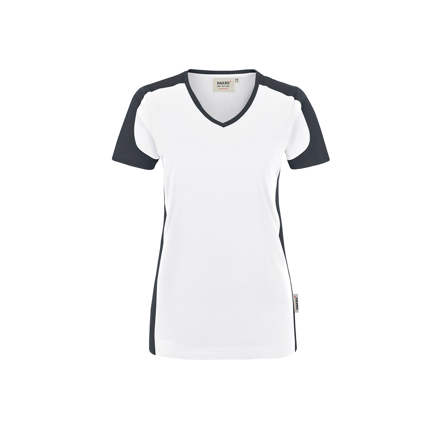 Woman-V-Shirt Contrast, weiß/anthrazit