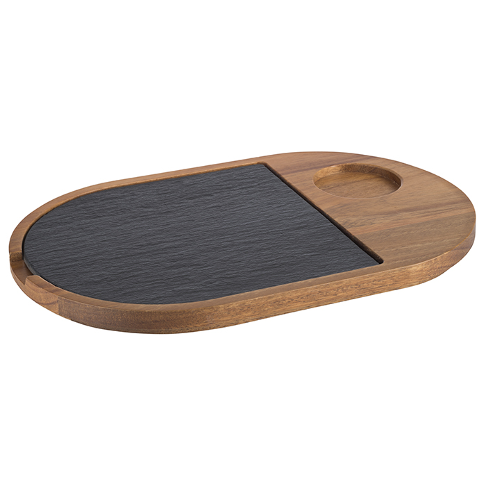 Servierbrett, 2-teilig 28 x 17,5 cm, H: 2 cm Akazienholz, Naturschiefer 