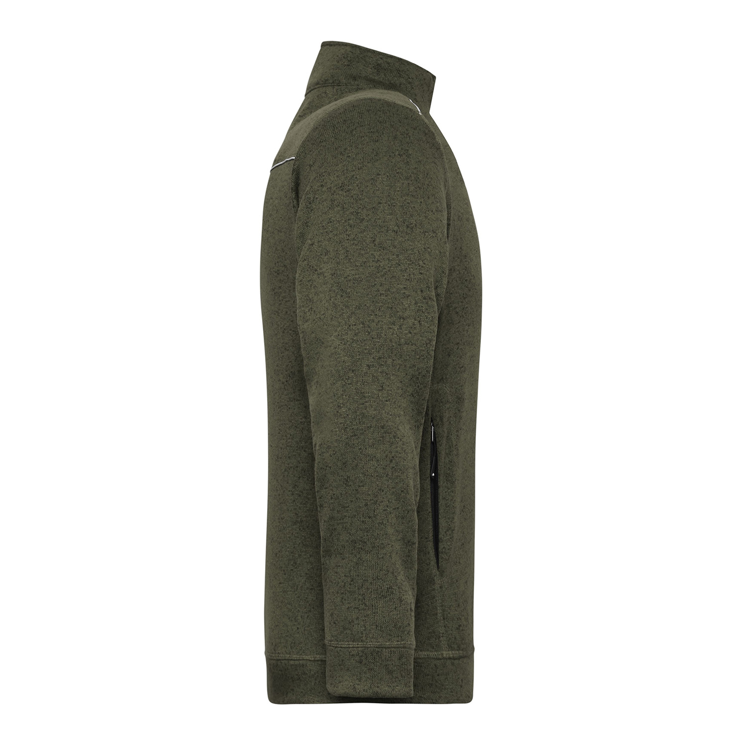 Herren-Strickfleecejacke Solid, olive meliert/schwarz