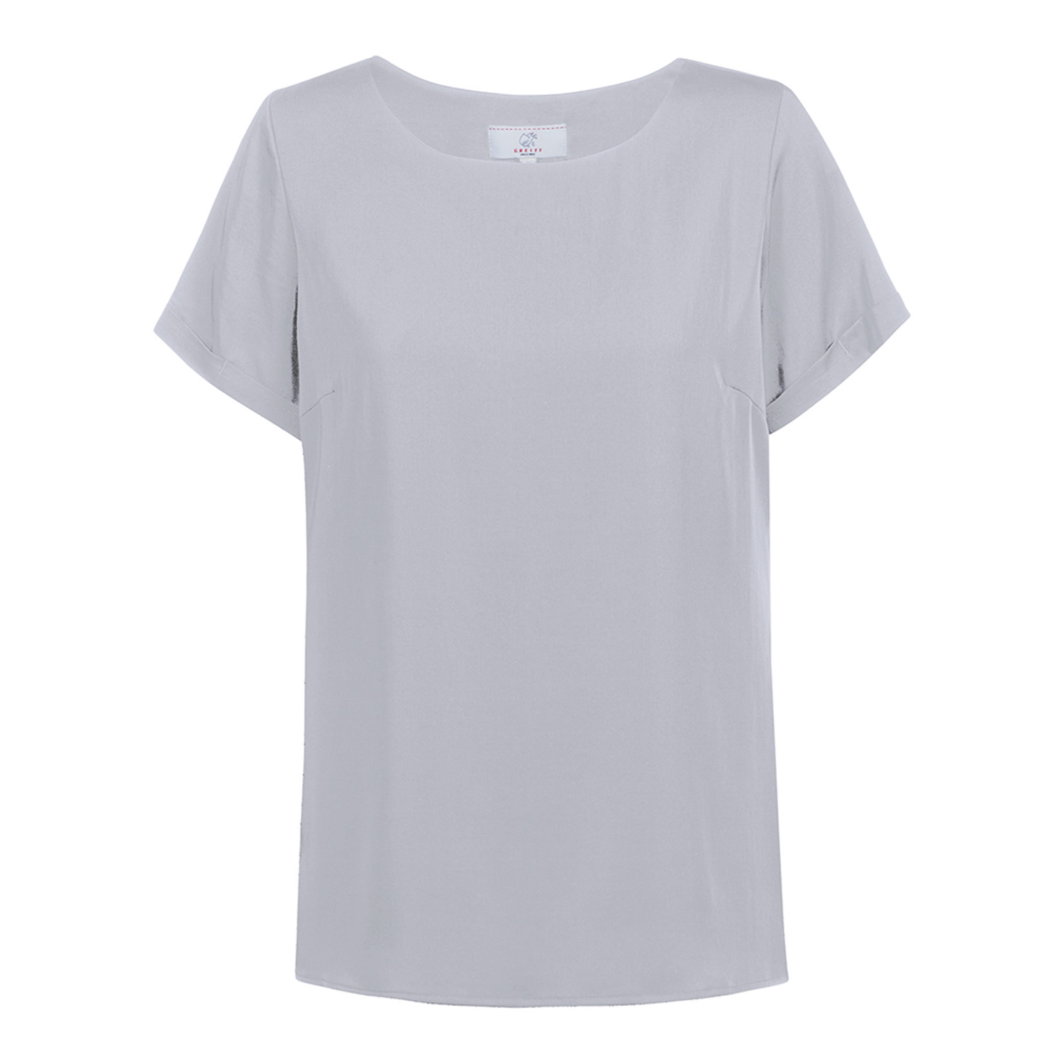 Chiffon-Bluse RF, Kurzarm, Rundhalsausschnitt, silbergrau
