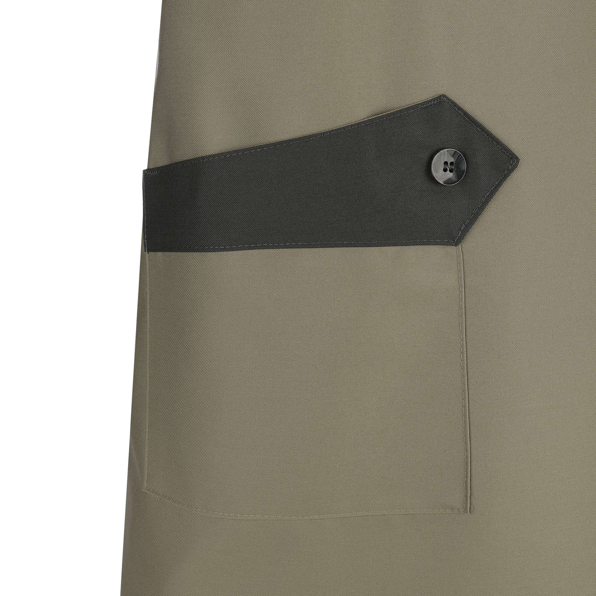 Latzschürze Emma 85 x 70 cm, khaki, Nackenband links und Taschenpatte in anthrazit
