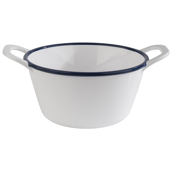 Schale -ENAMEL LOOK- 21,5 x 16,5 cm, H: 9,5 cm Melamin, weiß, blauer Rand 