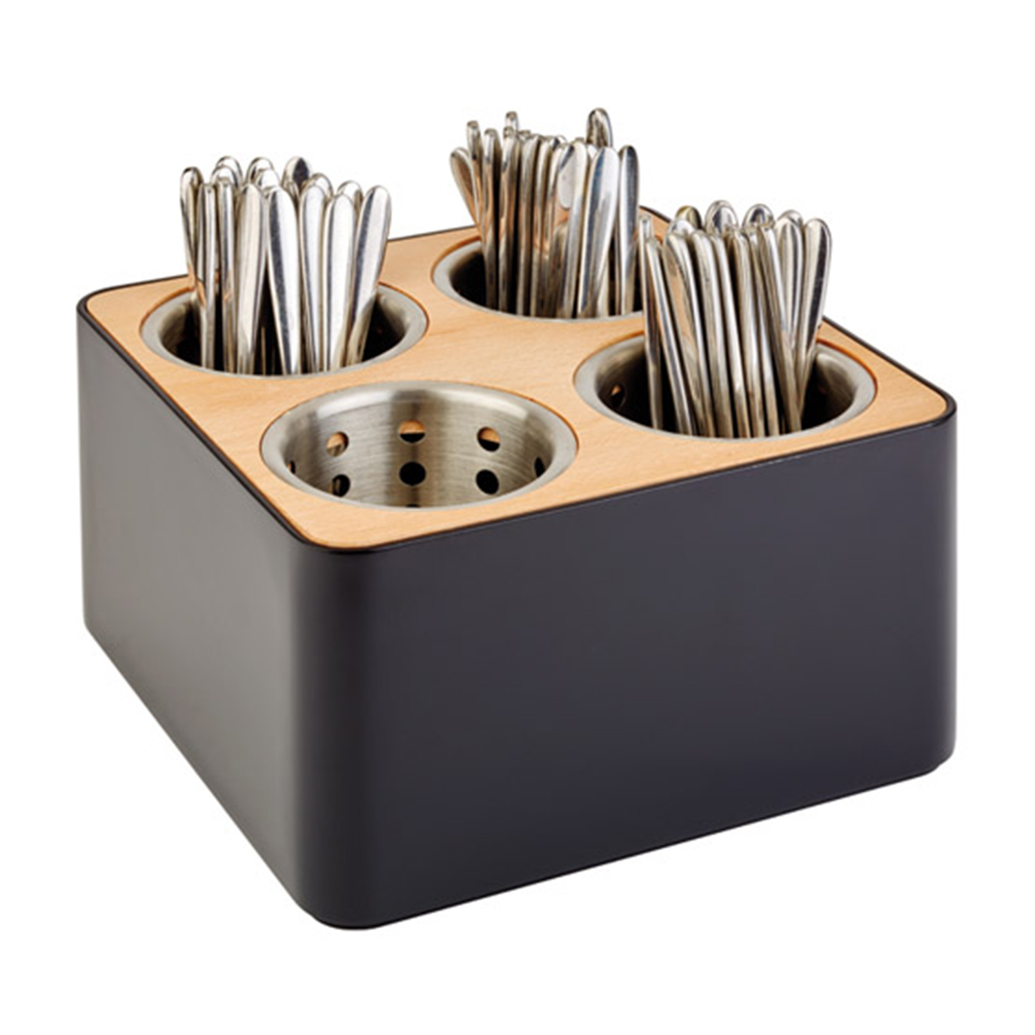 Besteckbehälter 27 x 27 cm, H: 15 cm SAN, schwarz, Holz 