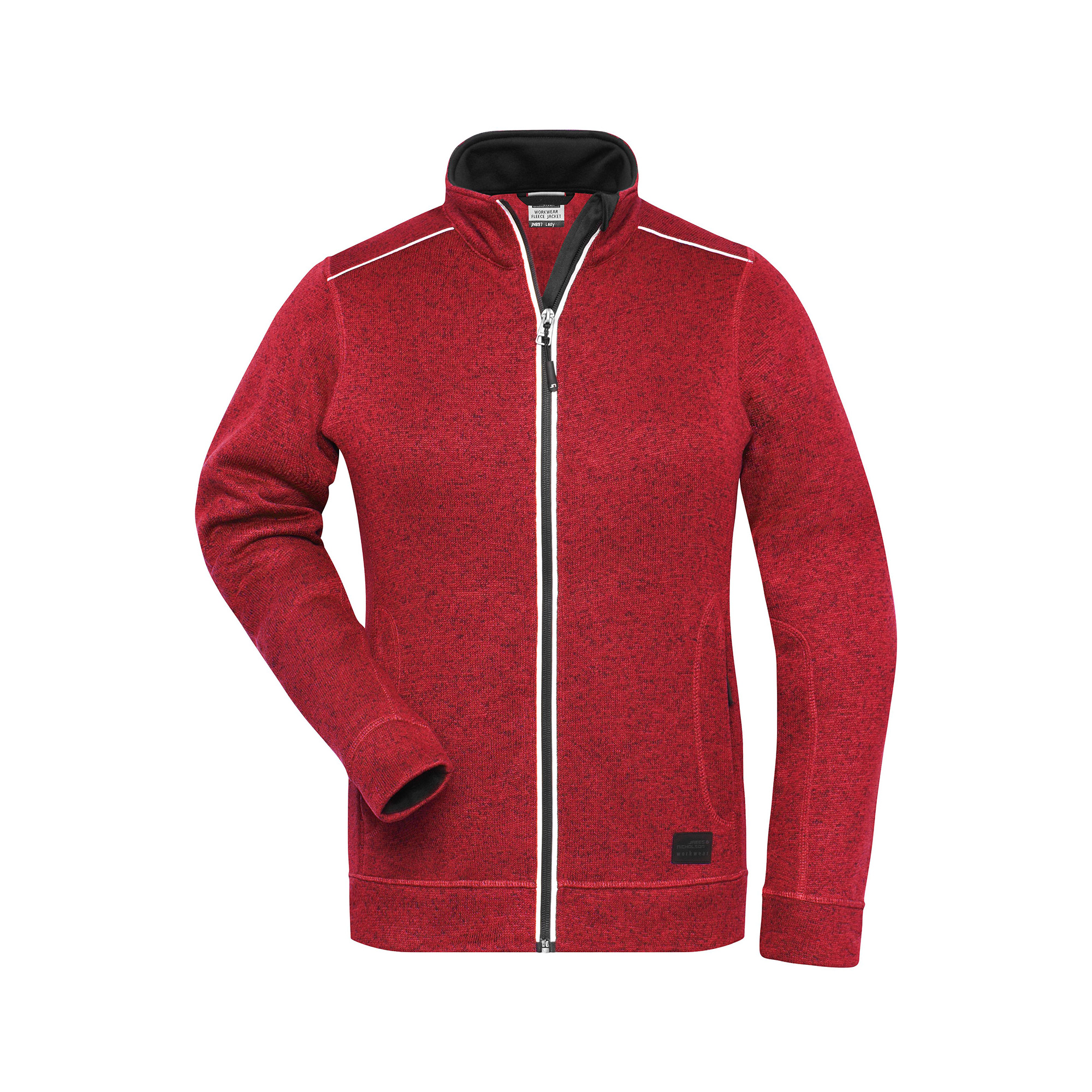 Damen-Strickfleecejacke Solid, rot meliert/schwarz