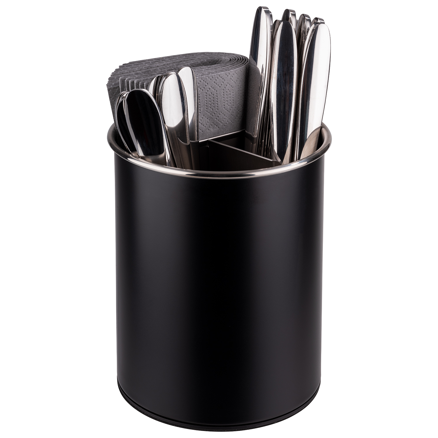 Besteckbehälter, drehbar, ø 13 cm H: 16,5 cm, schwarz Besteckbehälter, drehbar, ø 13 cm H: 16,5 cm, schwarz