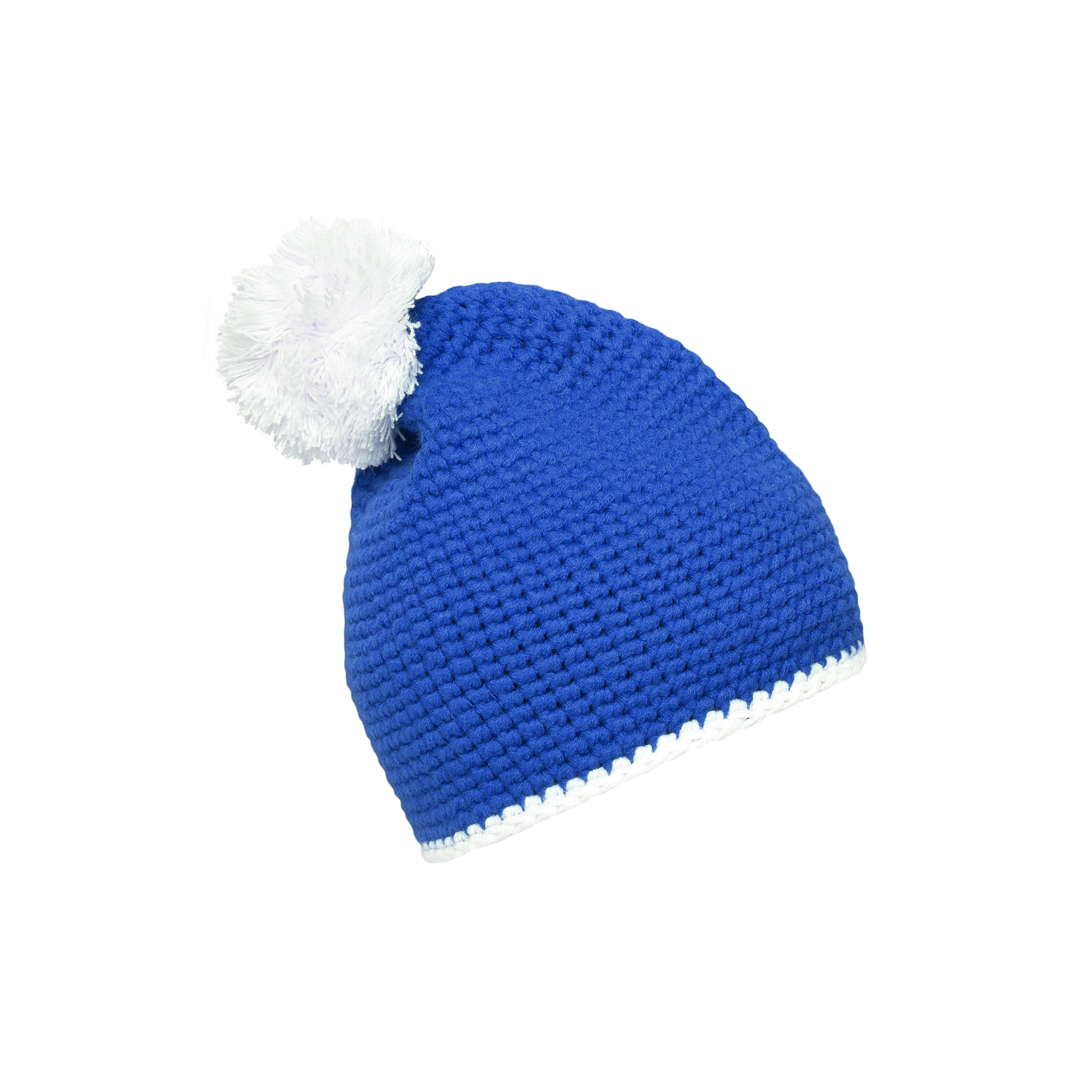 Häkelmütze mit Kontrastband und Pompom, navy/weiß