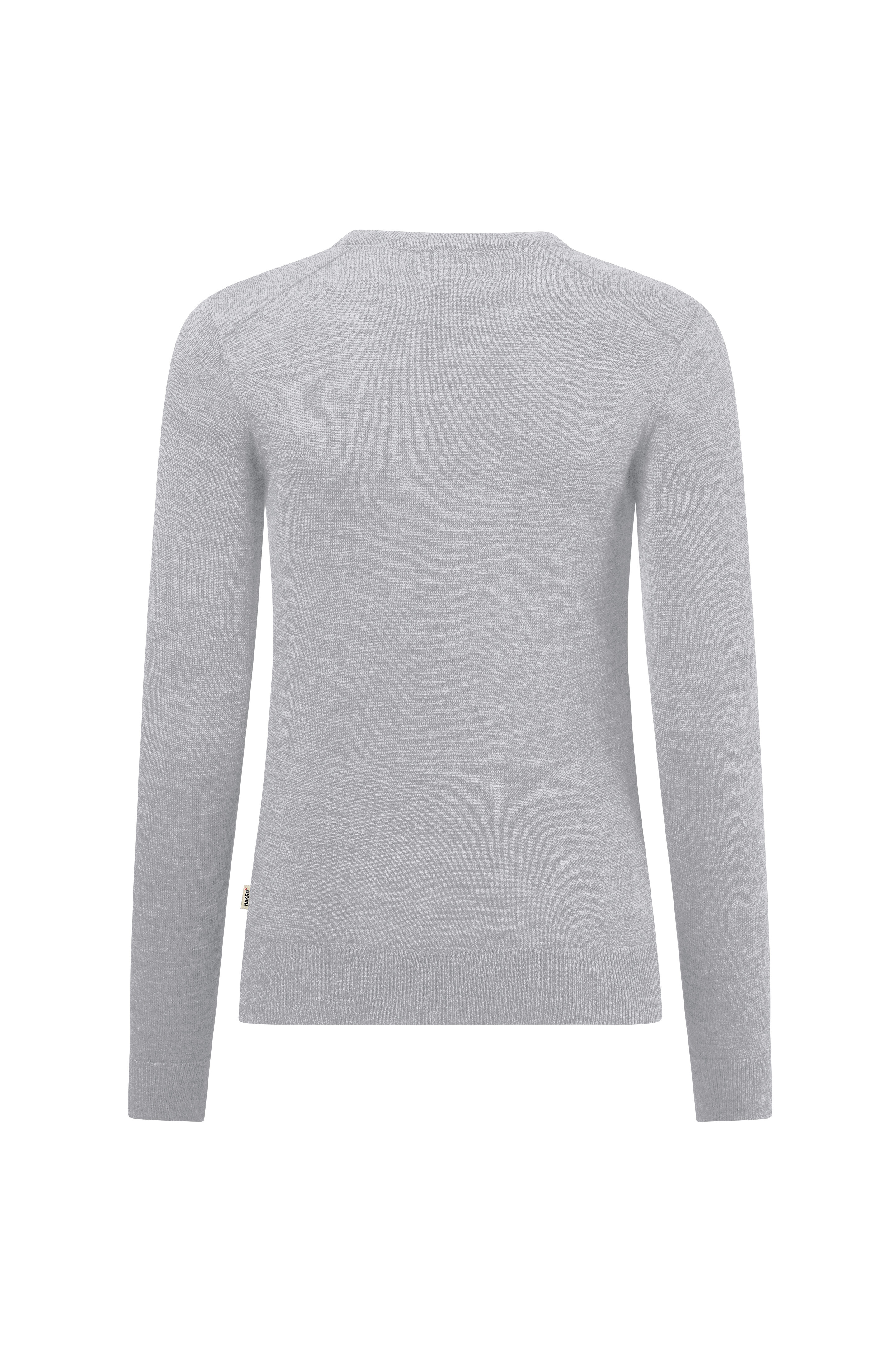 Damen Pullover Merino_Wolle Rundhals, grau meliert