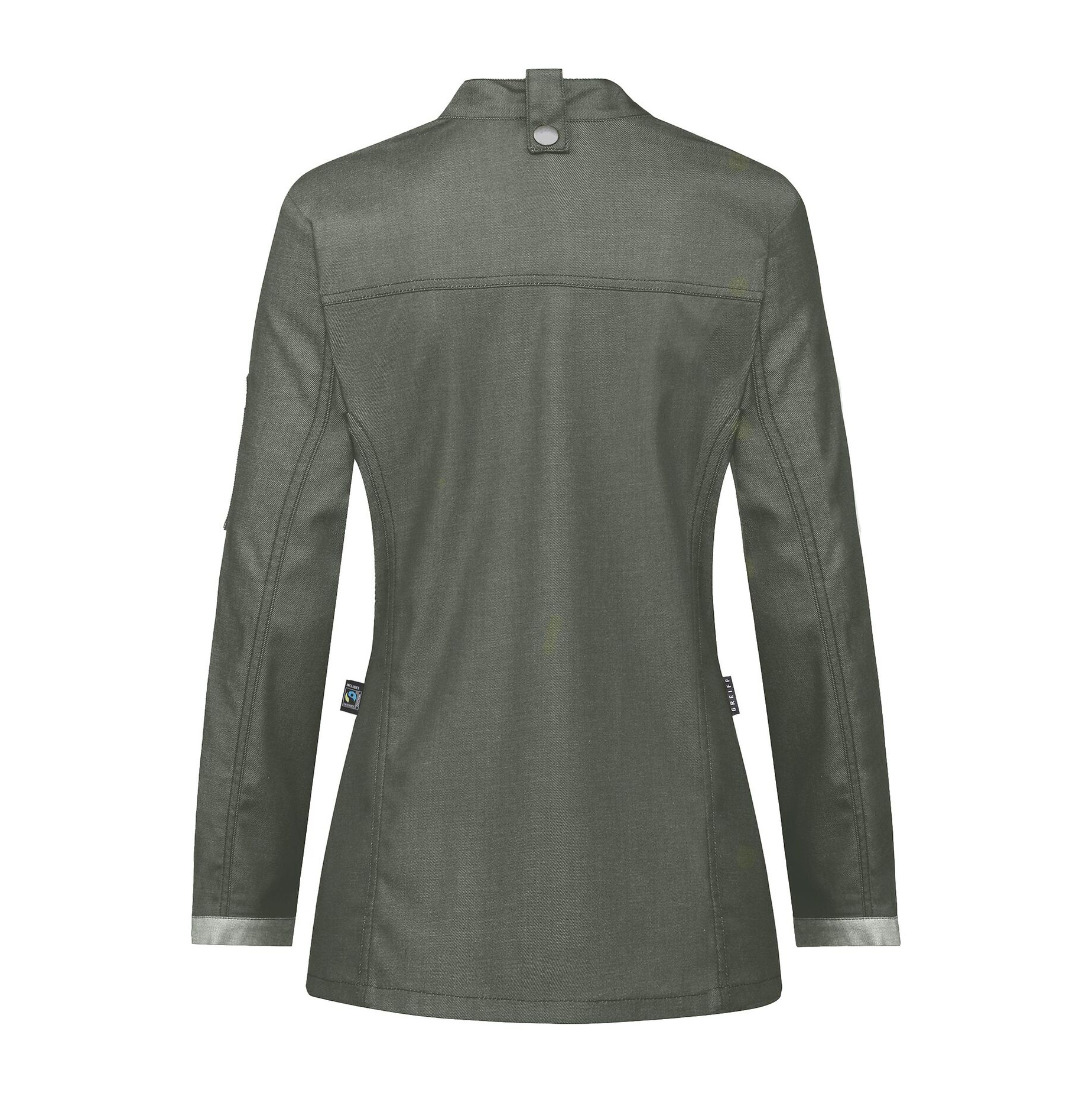 Damen-Kochjacke, Denimoptik Bikerstyle in Stretchqualität, grün
