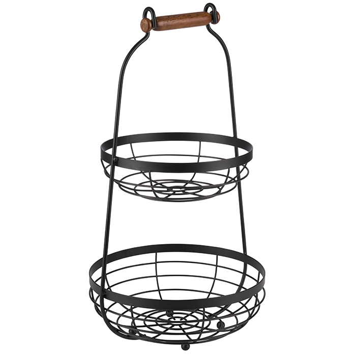 2-stufige Etagère Ø 26 cm, H: 48 cm Metall, schwarz 
