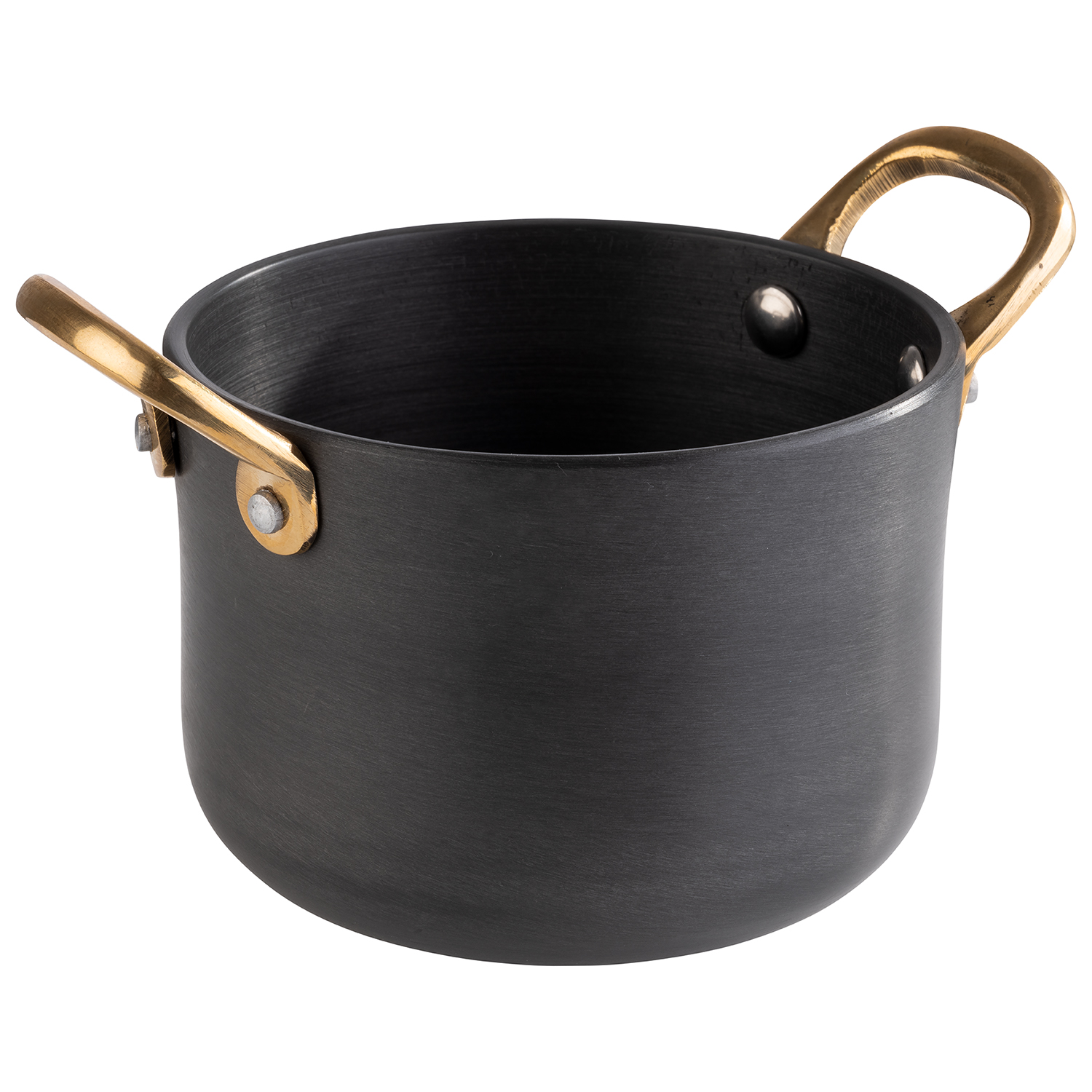Serviertöpfchen, Aluminium anthrazit, Griffe aus Messing              
