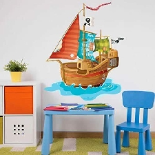 Sticker mural pirate : bateau rouge - Format : 30 x 37 cm