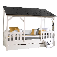 Lit gigogne cabane 90x 200 cm avec tiroir-lit en bois massif coloris blanc et noir   collection panicucci