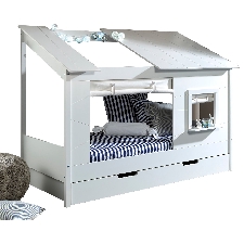 Lit gigogne 90x200 cm avec voilage et un tiroir-lit en bois massif coloris blanc  collection panicucci