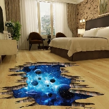 Stickers Muraux Planète Galaxie Bleu Foncé 3d Créatif Série De Plancher Et Plafond