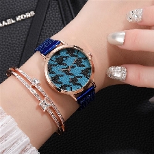 Montre À Quartz Pour Femmes, Bracelet En Maille Bleue, Design À Cadran Géométrique Simple, Horloge À Pointeur Rose Or