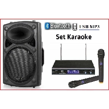 k-122 set karaoke cassa attiva 12\\" bluetooth mp3 usb-sd + microfoni wireless
